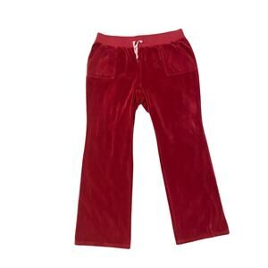Juicy Couture Velour Lounge Pants Womens Large Red Mid Rise Drawstring Wide Leg
